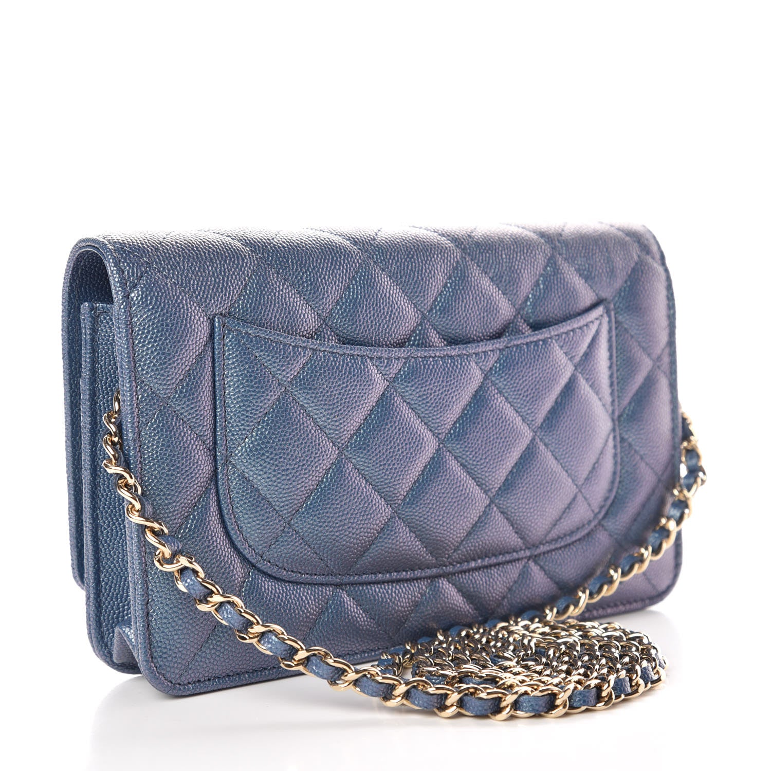 Chanel Iridescent Caviar Quilted Wallet on Chain WOC Dark Blue 3 of 11