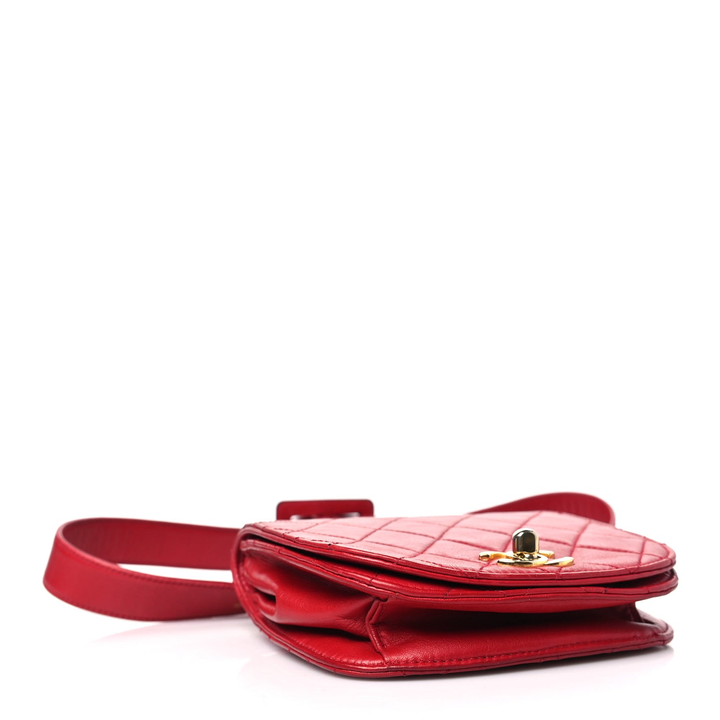 Lambskin Quilted Flap Waist Belt Bag 75 30 Red