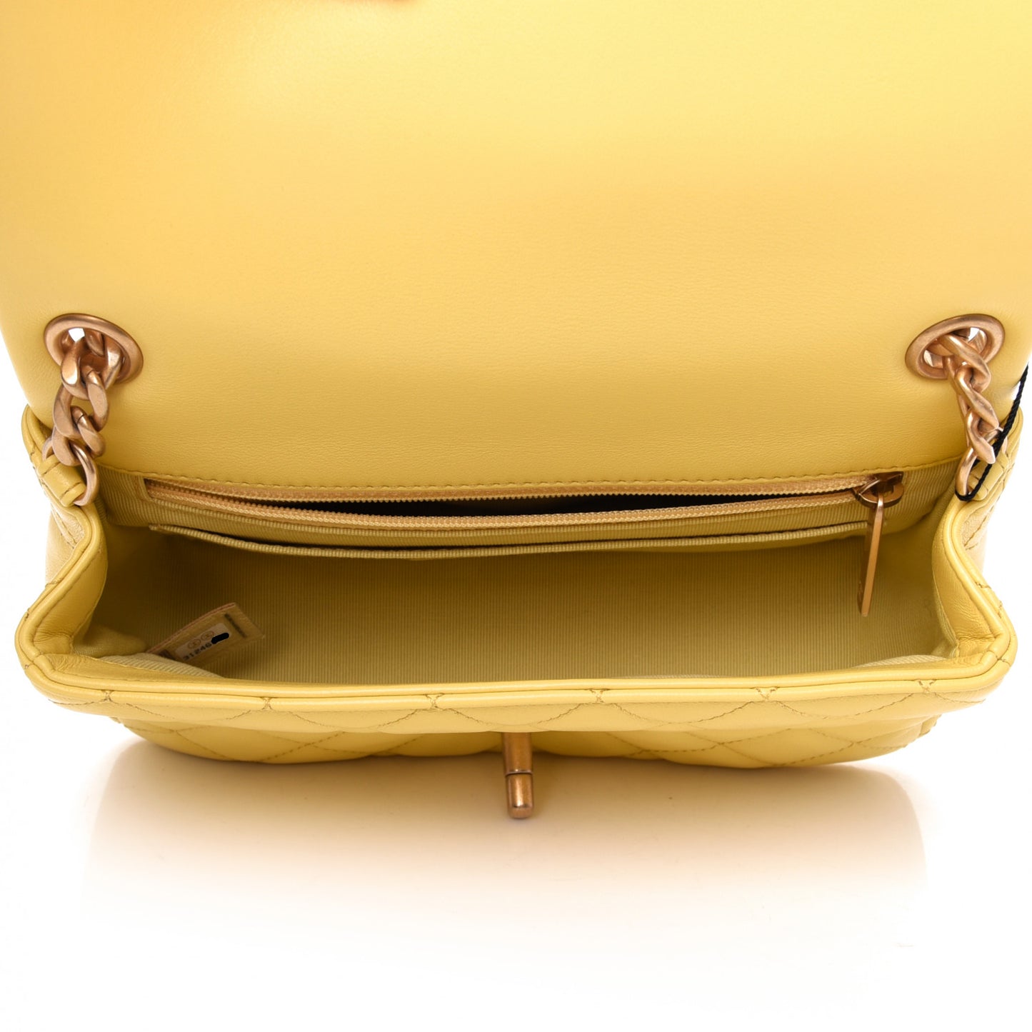 Lambskin Resin Quilted Mini Rectangular Pearl Samba Flap Yellow