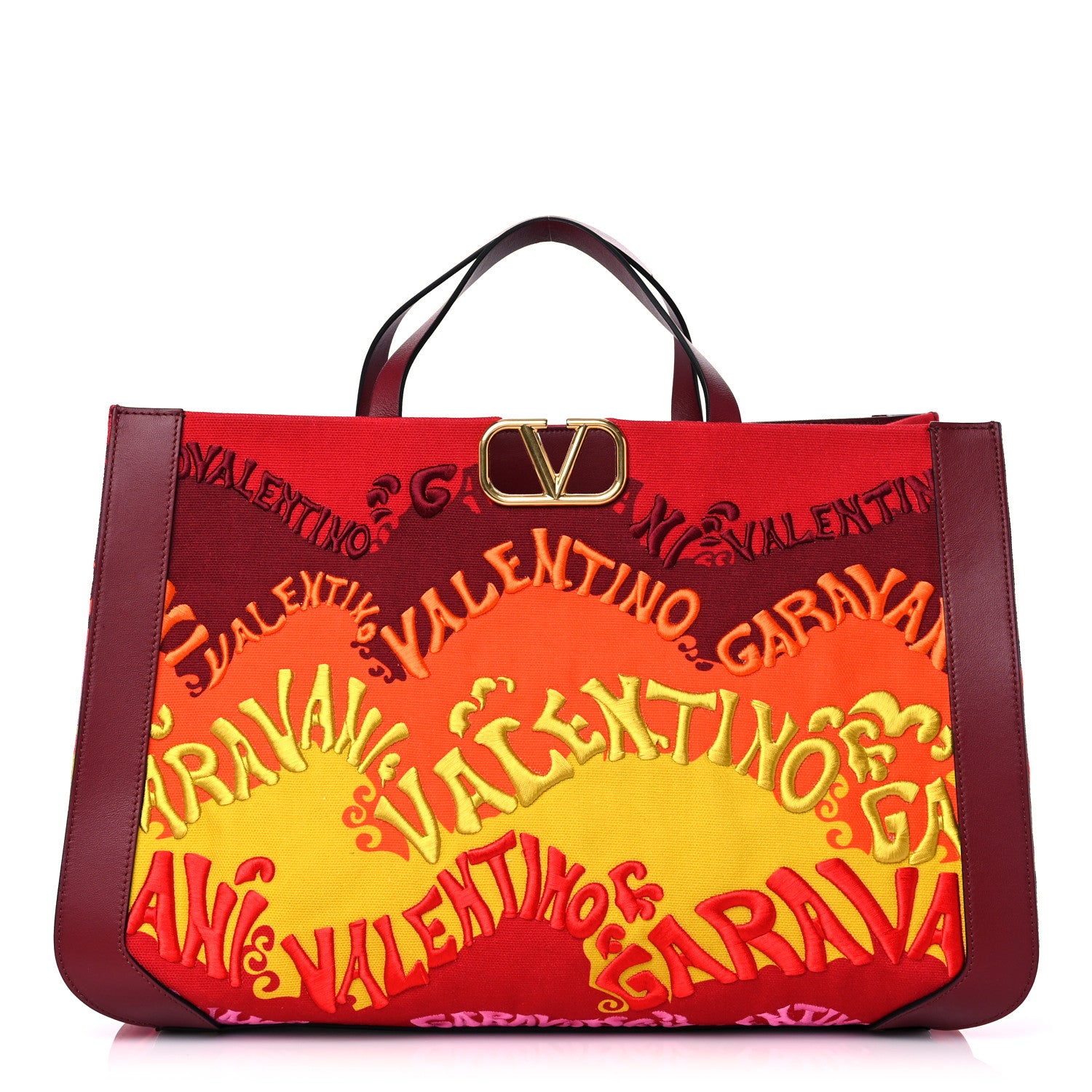 Valentino Garavani Canvas Embroidered Waves Escape Tote Rubin Multicolor 1 of 12