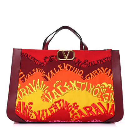 Valentino Garavani Canvas Embroidered Waves Escape Tote Rubin Multicolor 1 of 12