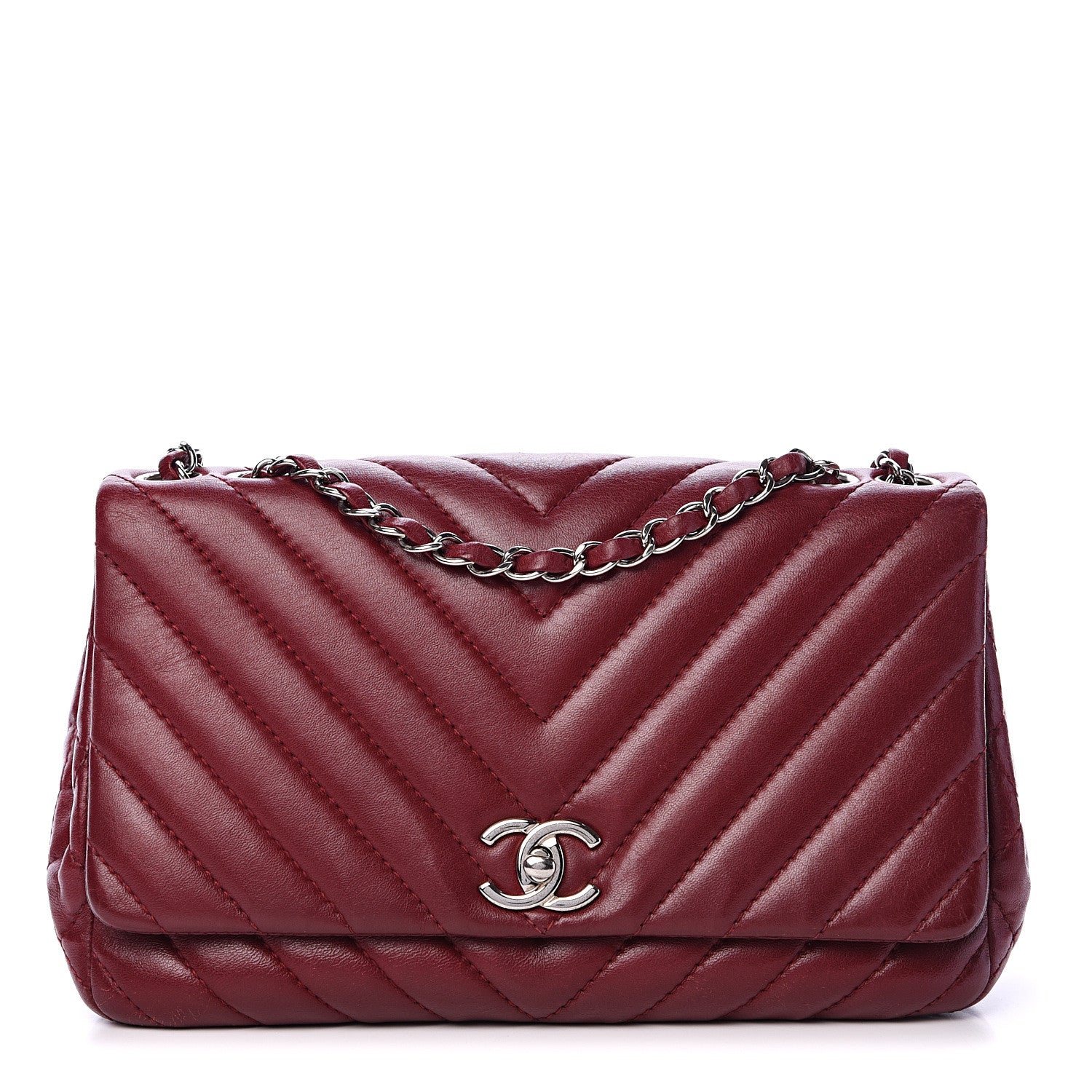 Chanel Lambskin Chevron Quilted Medium Surpique Flap Dark Red 1 of 15