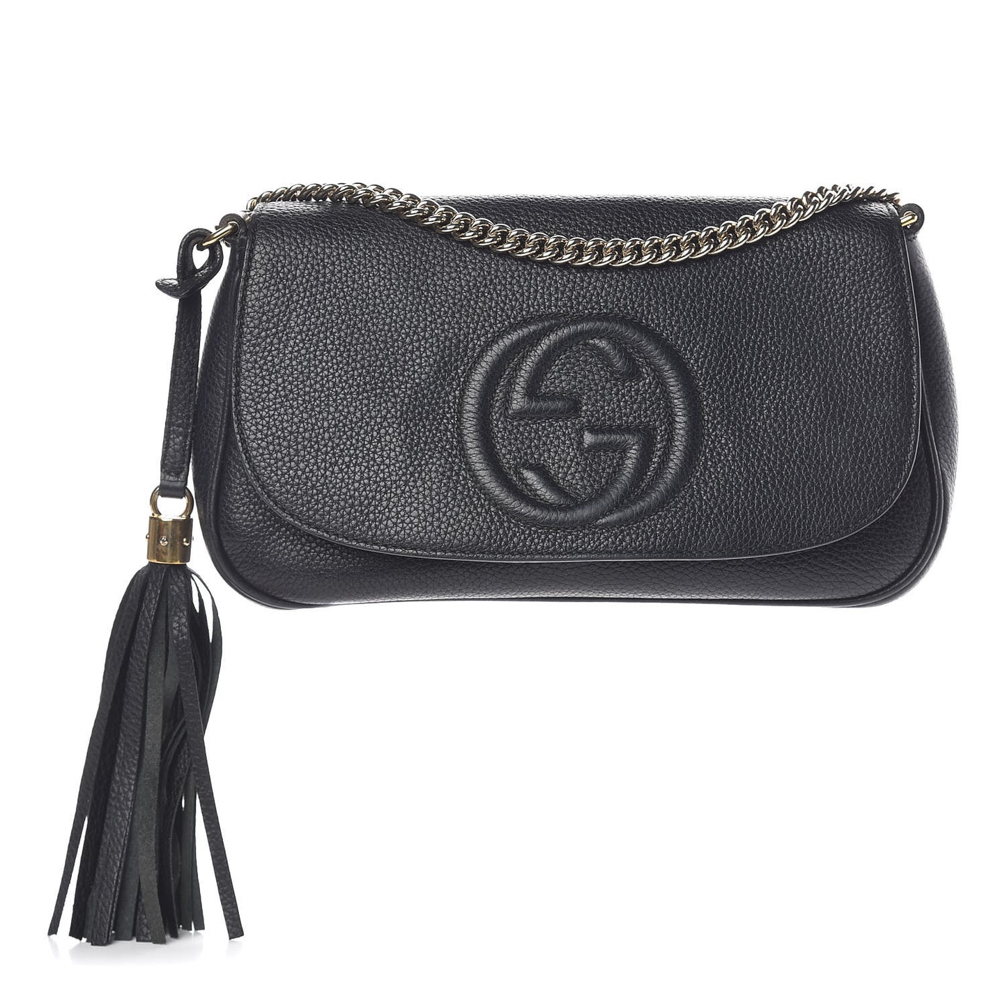 Pebbled Calfskin Medium Soho Flap Crossbody Black