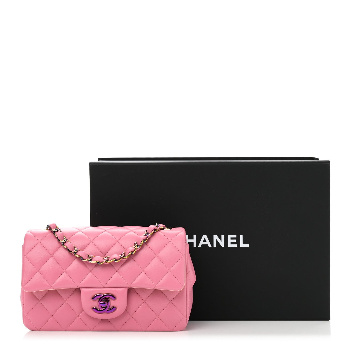 Lambskin Quilted Mini Rectangular Flap Pink Yellow