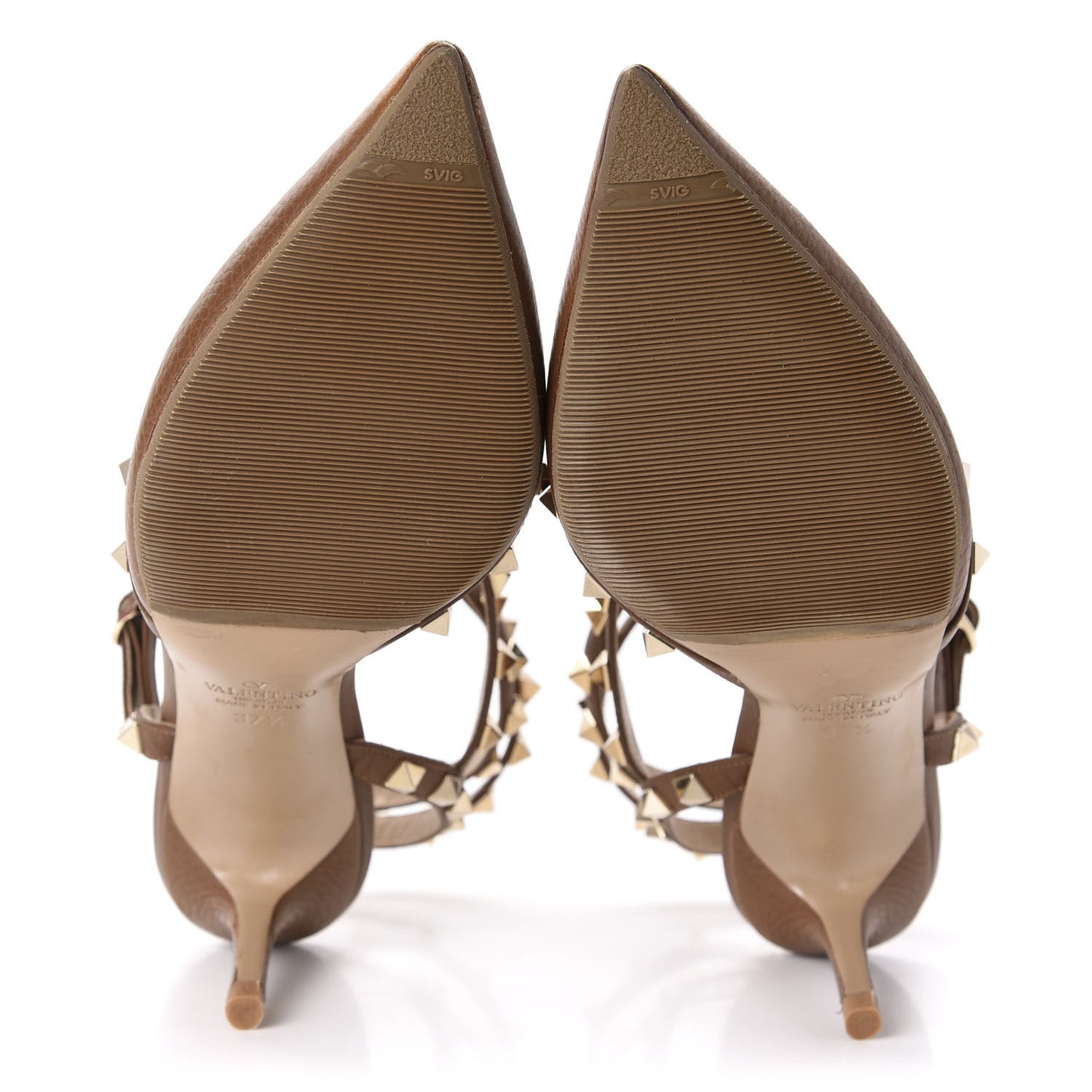 Pebbled Calfskin Rockstud Ankle Strap 65mm Pumps 37.5 Deep Cuir
