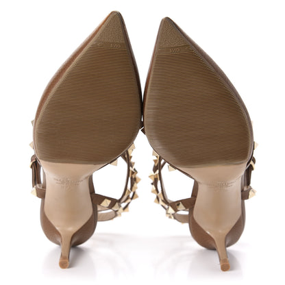 Valentino Garavani Pebbled Calfskin Rockstud Ankle Strap 65mm Pumps 37.5 Deep Cuir 5 of 13