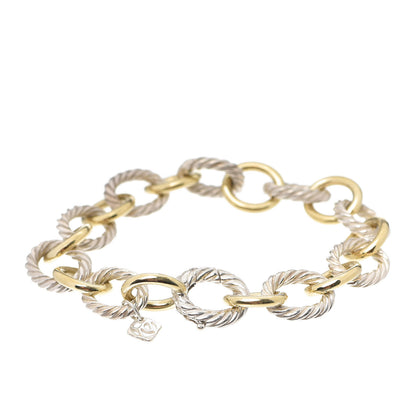David Yurman Sterling Silver 18K Yellow Gold 12mm Large Oval Link Bracelet 3 of 5