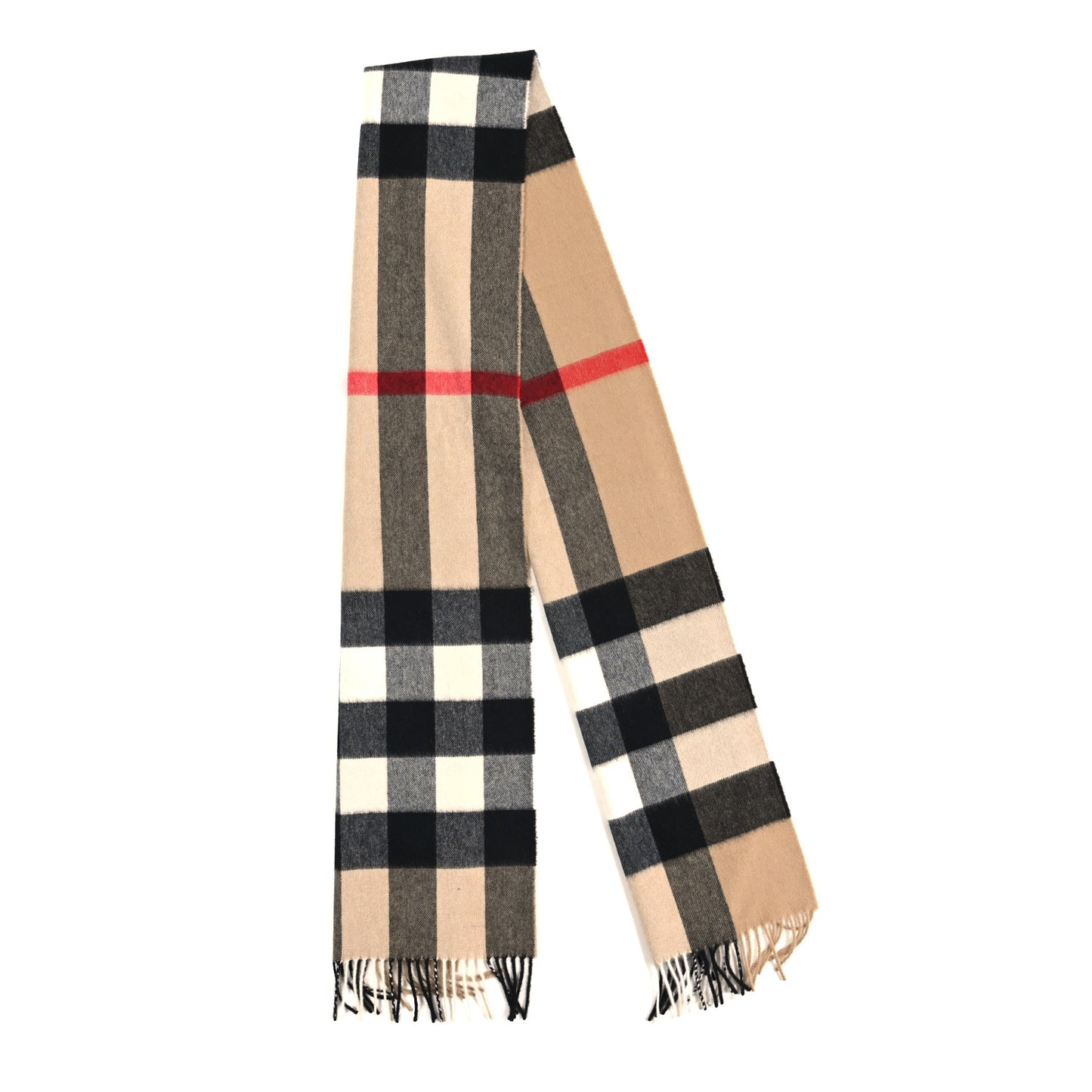 Cashmere Half Mega Check Fringe Scarf Archive Beige