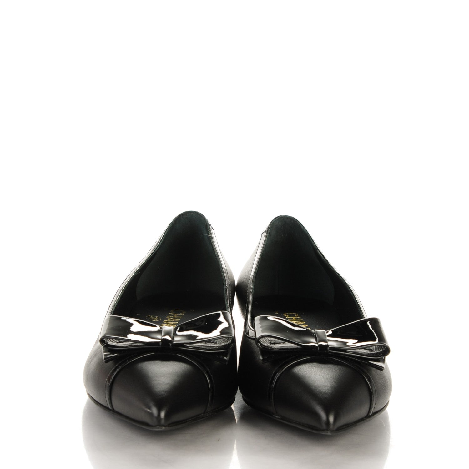 Chanel Lambskin Patent Pointed Toe Ballerina Bow Flats 38.5 Black 2 of 7