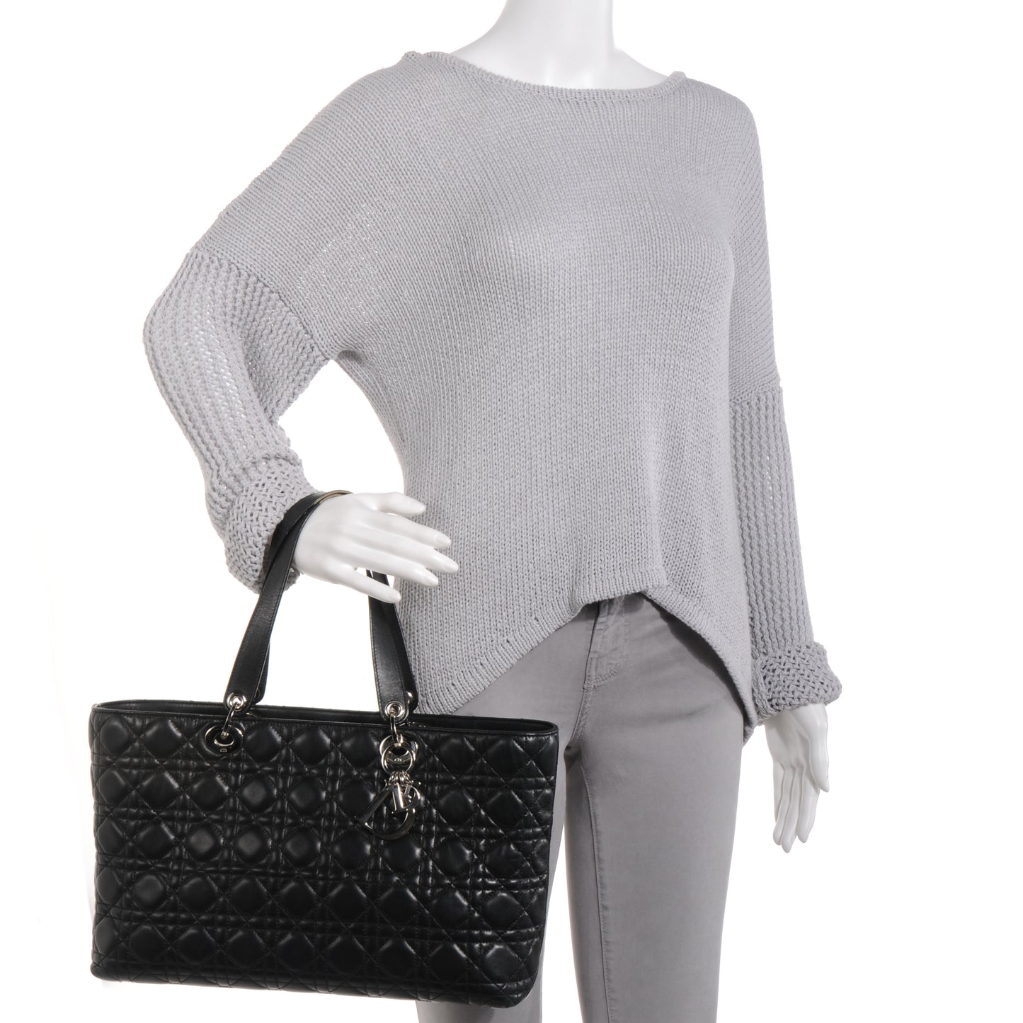 Lambskin Cannage Large Lady Dior Shopper Tote Black