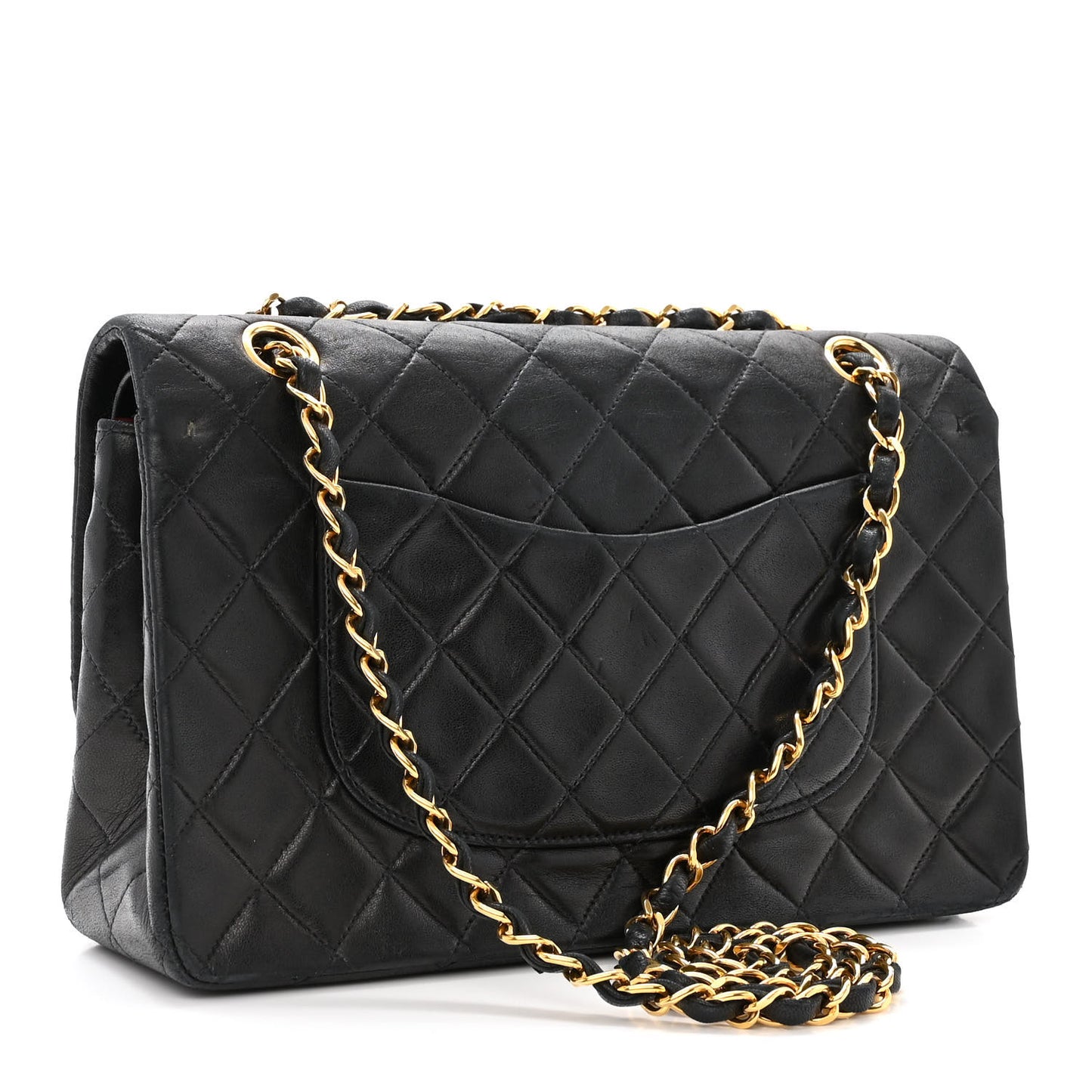 Lambskin Quilted Medium Double Flap Black