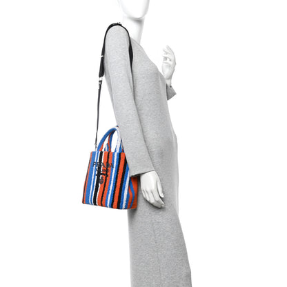 Prada Terry Cloth Small Stripe Tote Arancio 2 of 9