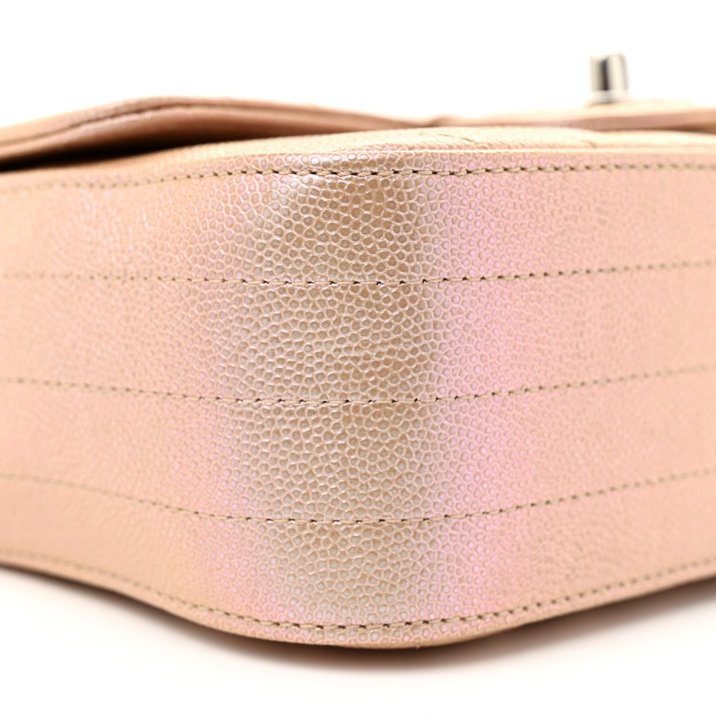 Iridescent Caviar Chevron Quilted Mini Rectangular Flap Light Gold