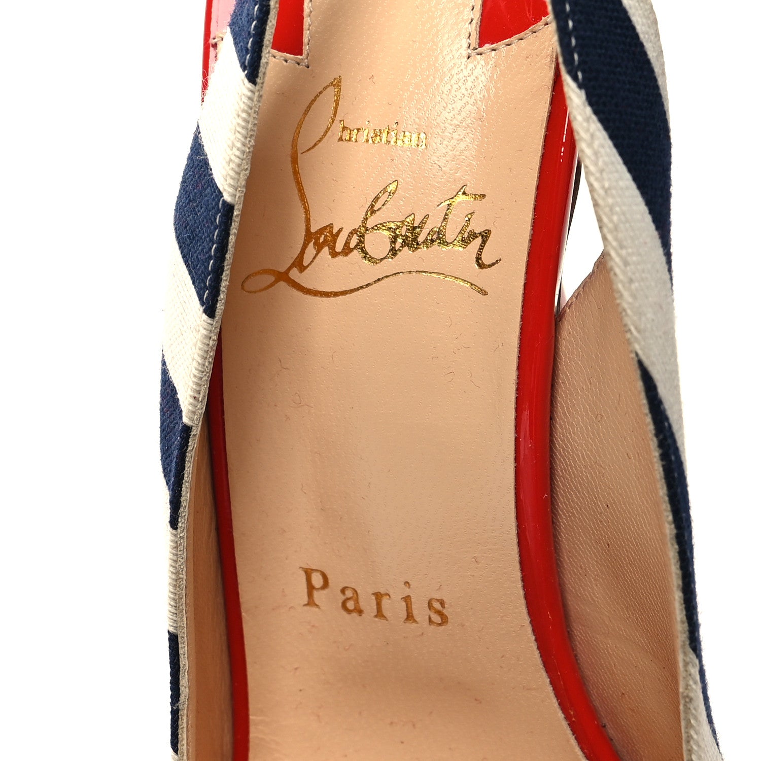 Christian Louboutin Toile Rayee Patent Sling 120 Pumps 36.5 Navy 7 of 8