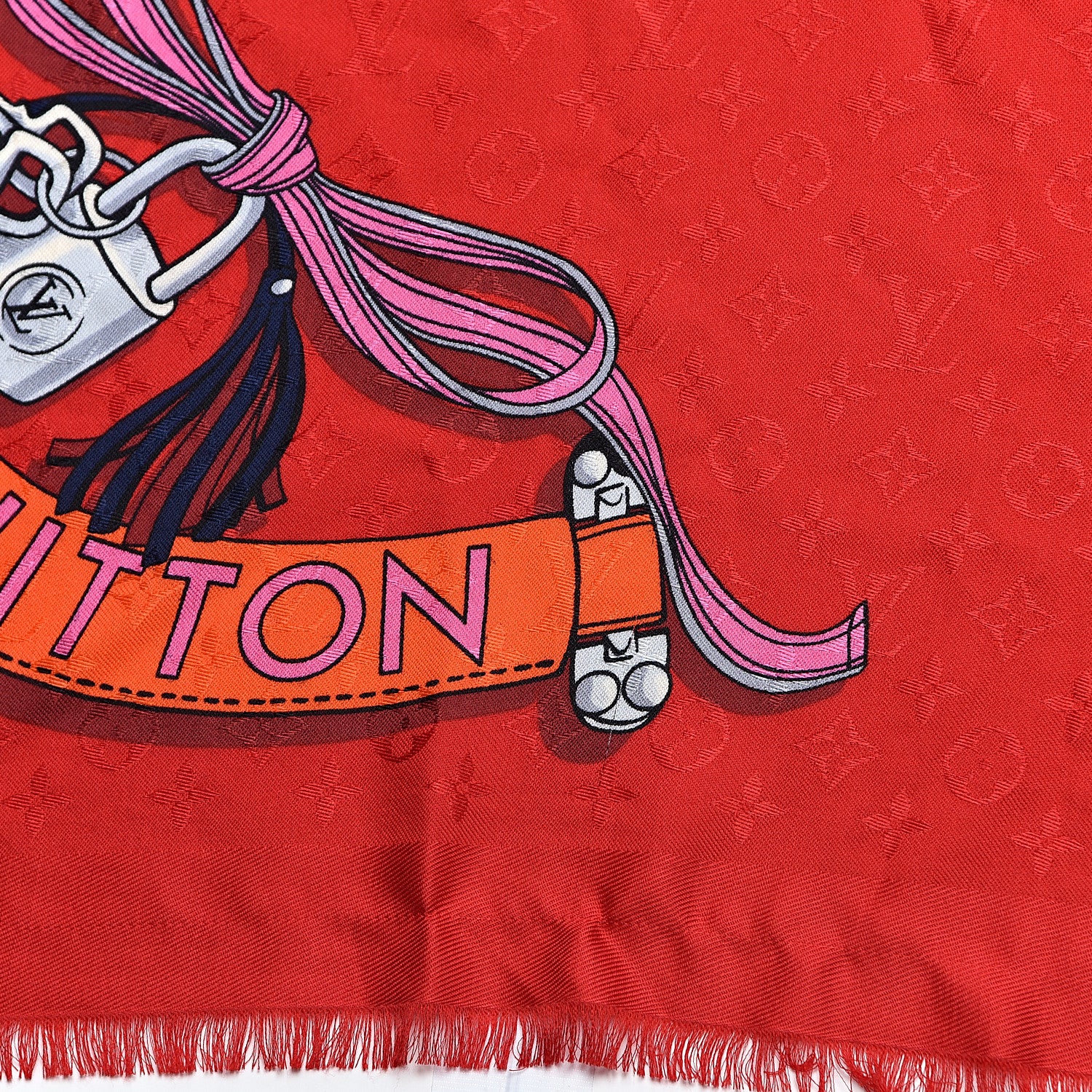 Louis Vuitton Silk Monogram All That's Straps Scarf Shawl Rouge 5 of 7