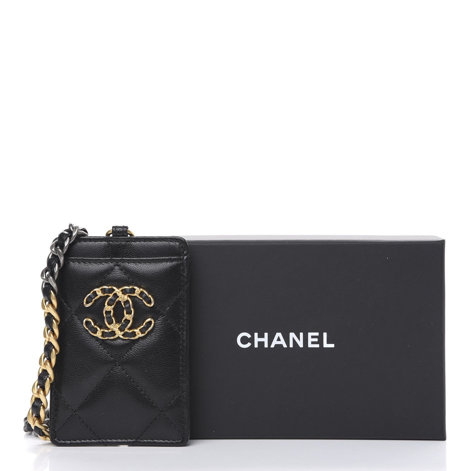 Chanel Goatskin Quilted Chanel 19 Card Holder On Chain Black 7 of 7