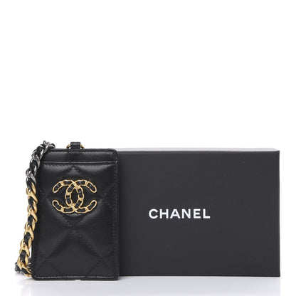 Chanel Goatskin Quilted Chanel 19 Card Holder On Chain Black 7 of 7