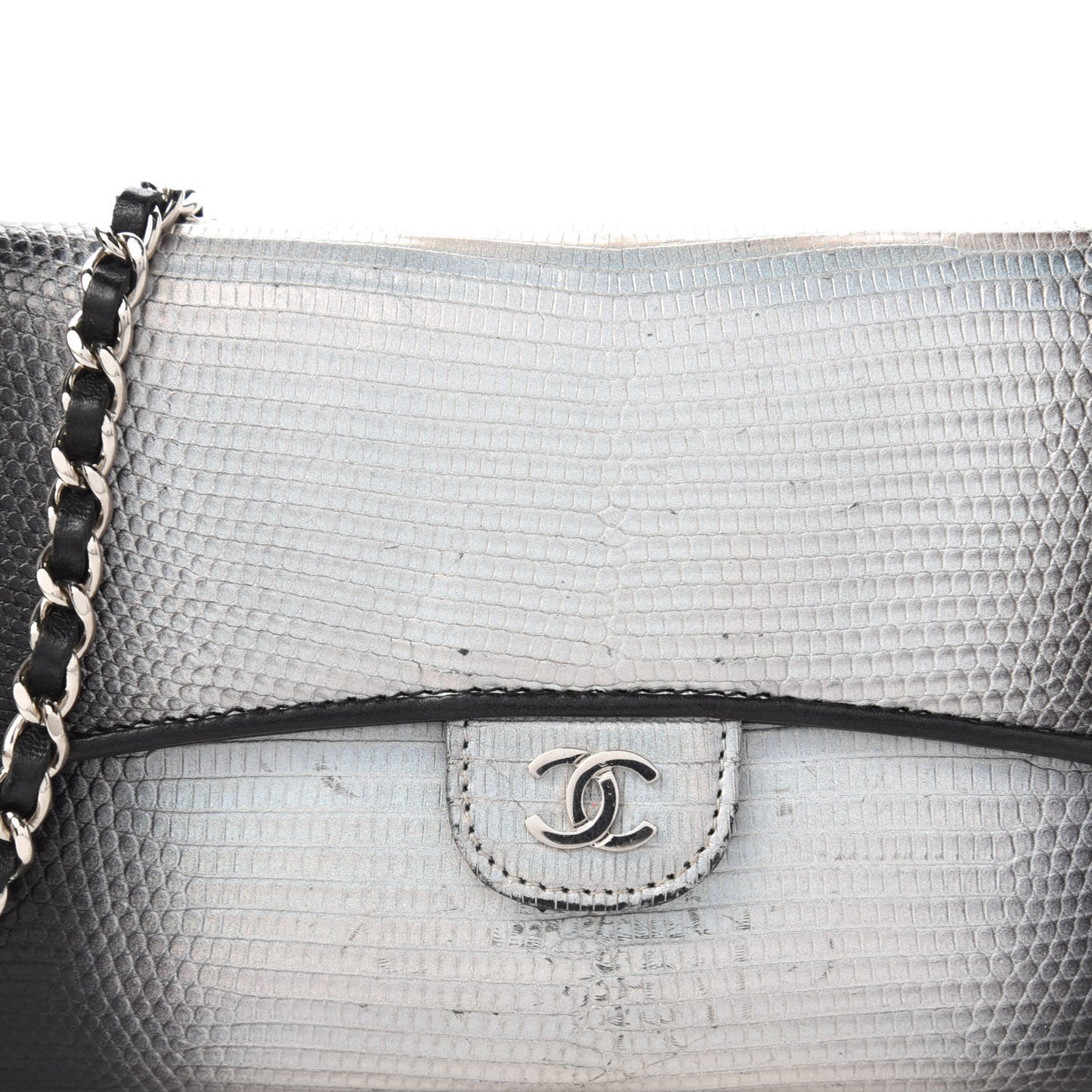 Iridescent Lizard Ombre Wallet On Chain WOC Black Silver