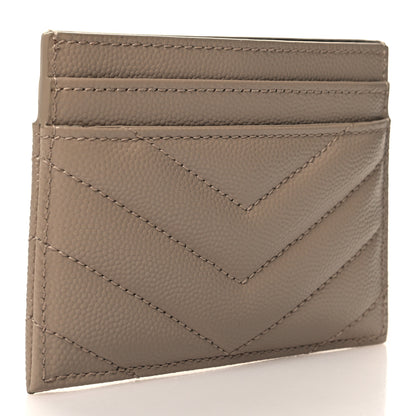 Saint Laurent Grain De Poudre Matelasse Chevron Monogram Credit Card Case Sea Salt 3 of 9