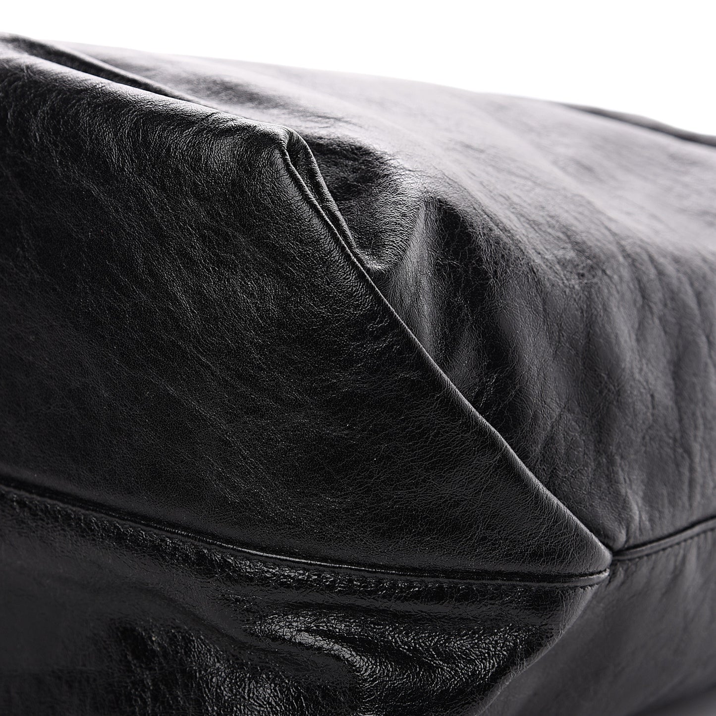 Cracked Shiny Calfskin Teddy Drawstring Bag Black