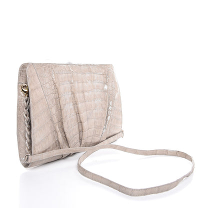 Nancy Gonzalez Metallic Crocodile Slim Frame Chain Clutch Silver 3 of 7