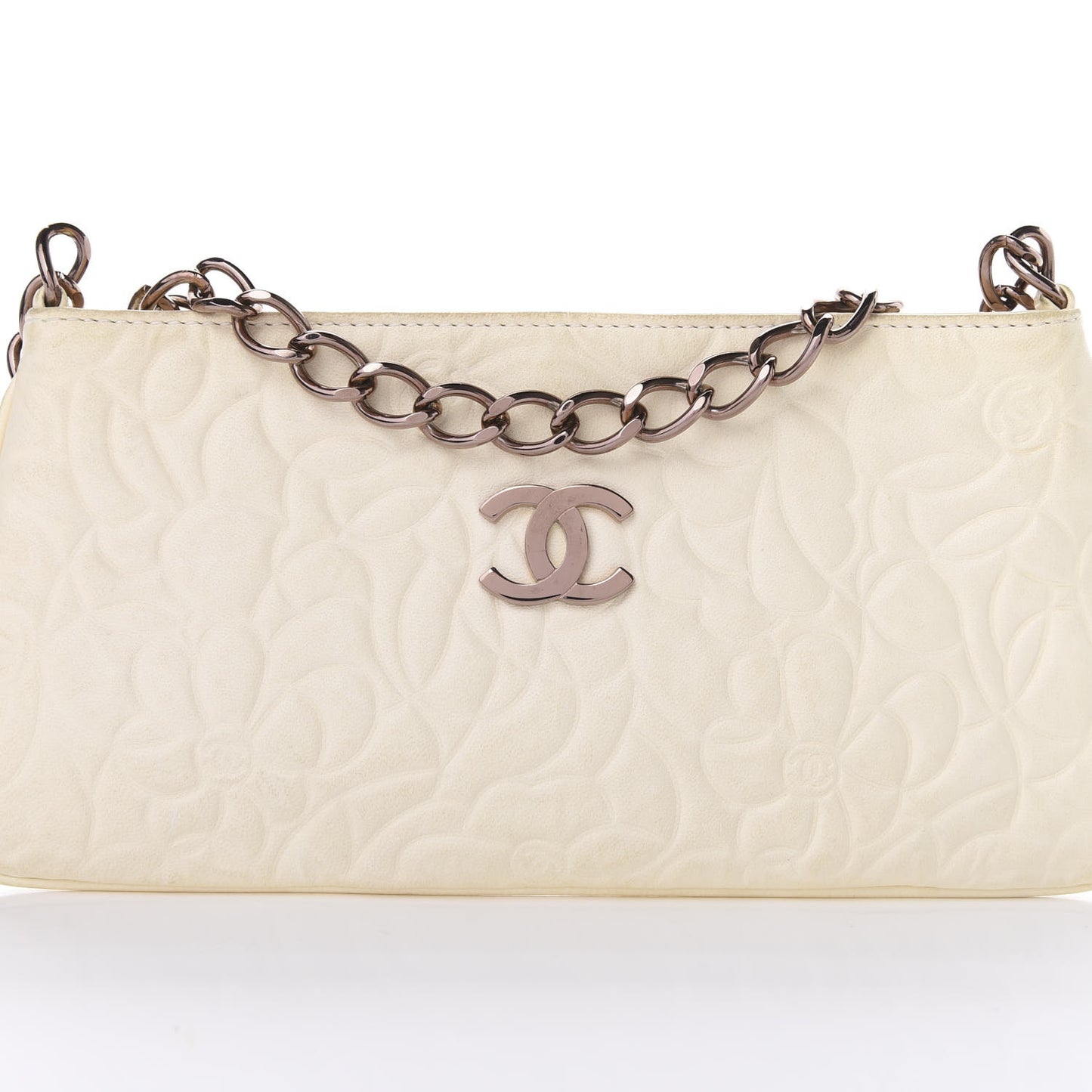 Lambskin Camellia Embossed Pochette White