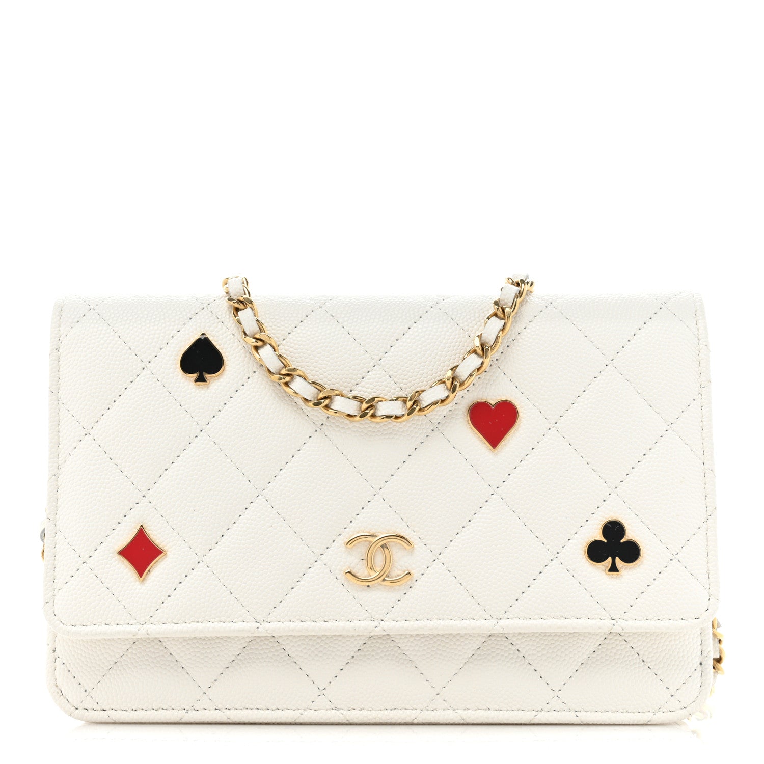 Chanel Caviar Quilted Enamel Coco Casino Wallet On Chain WOC White 1 of 17