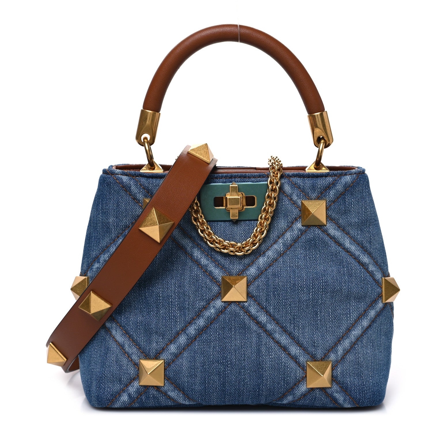 Valentino Garavani Denim Small Roman Stud The Handle Bag Light Denim Selleria 1 of 10