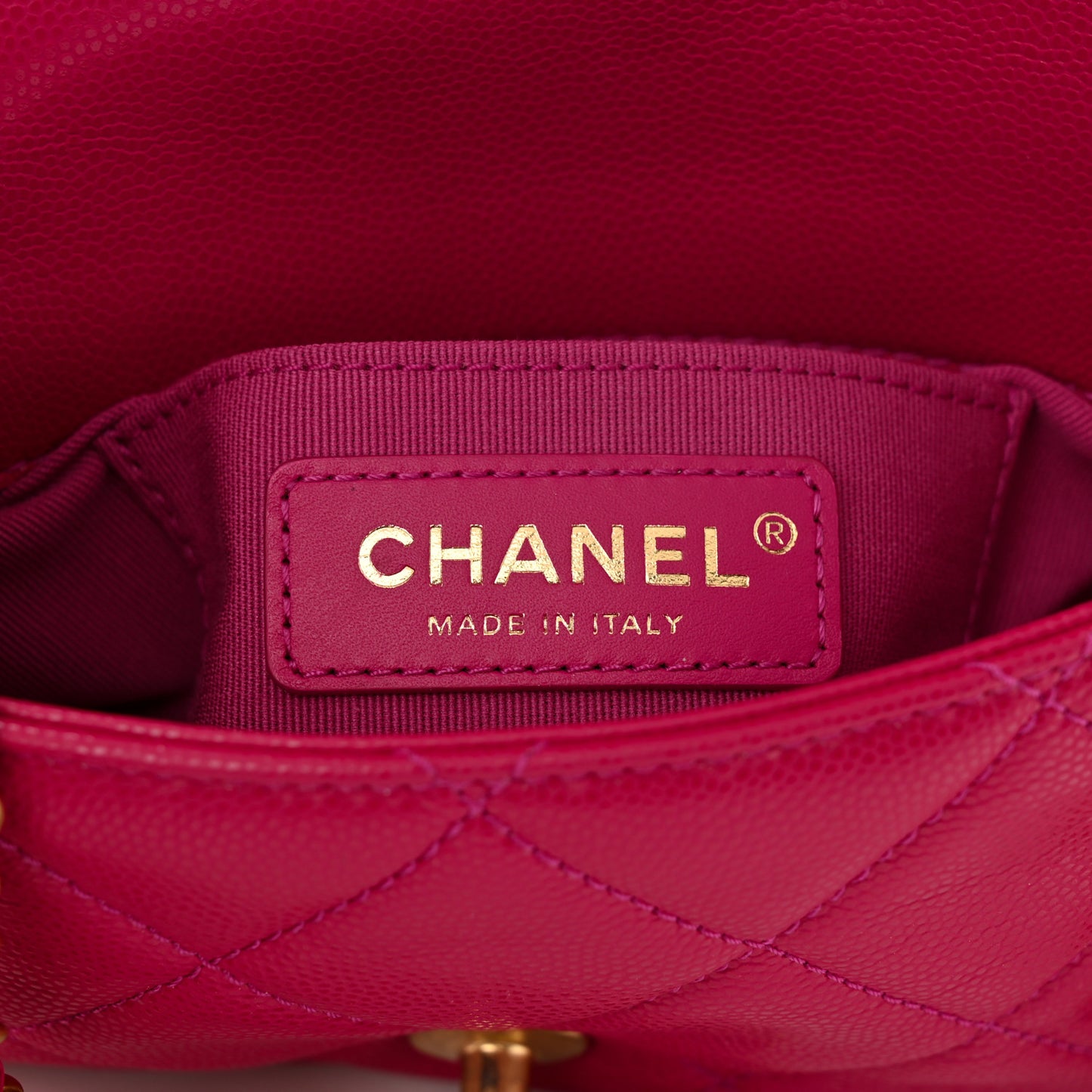Caviar Quilted Mini Twist Your Buttons Flap Fuchsia