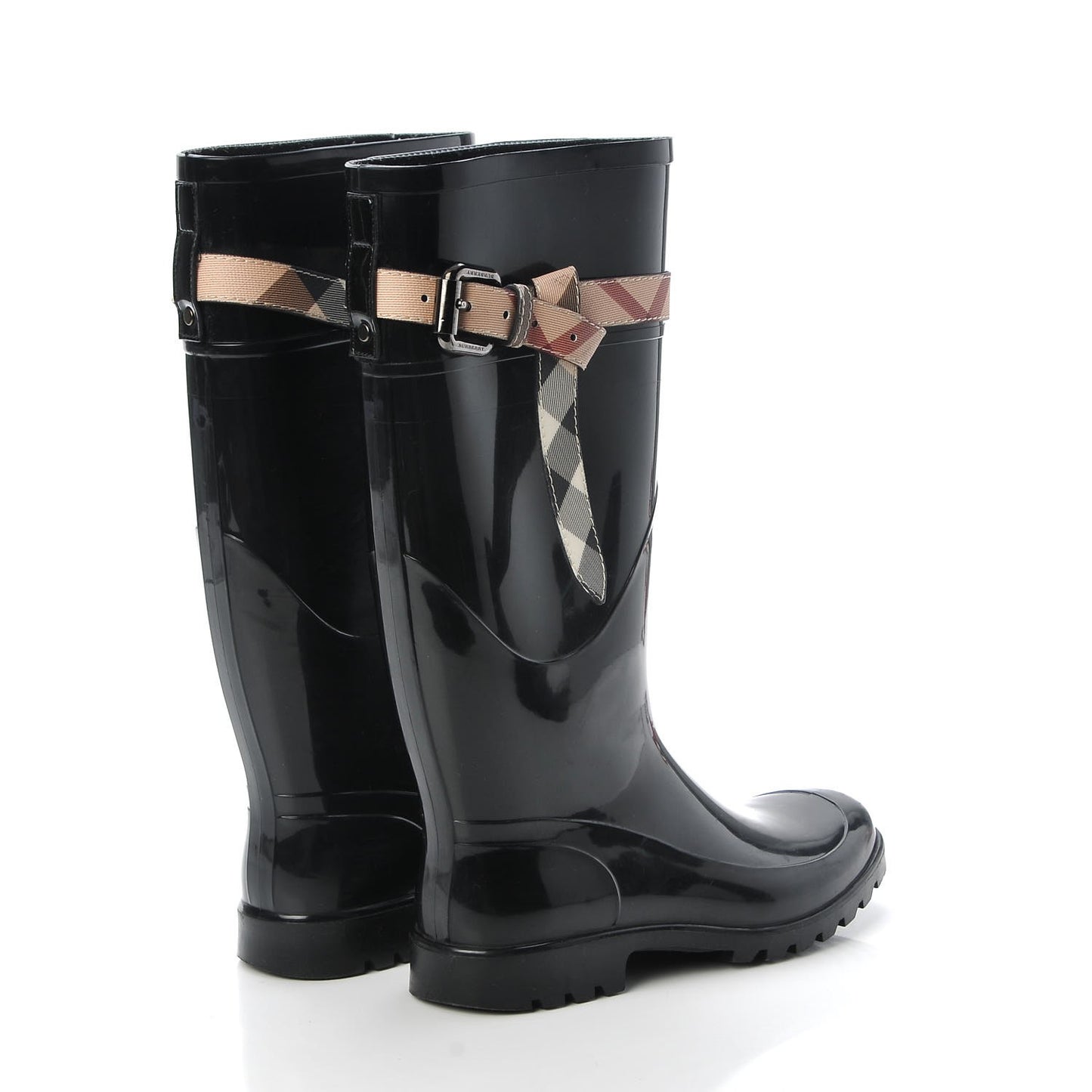 Rubber Nova Check Roscot Belted Rain Boots 37 Black