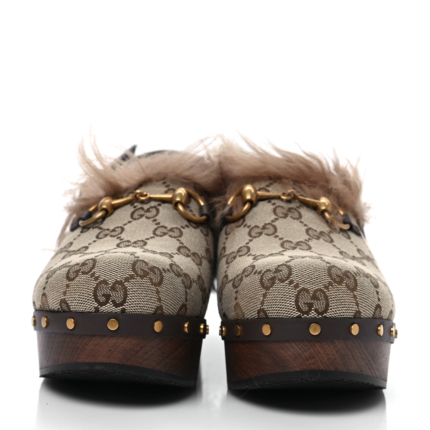 Monogram Calfskin Fur Horsebit Amstel Slingback Clogs 38.5 Beige Ebony New Acero Naturale