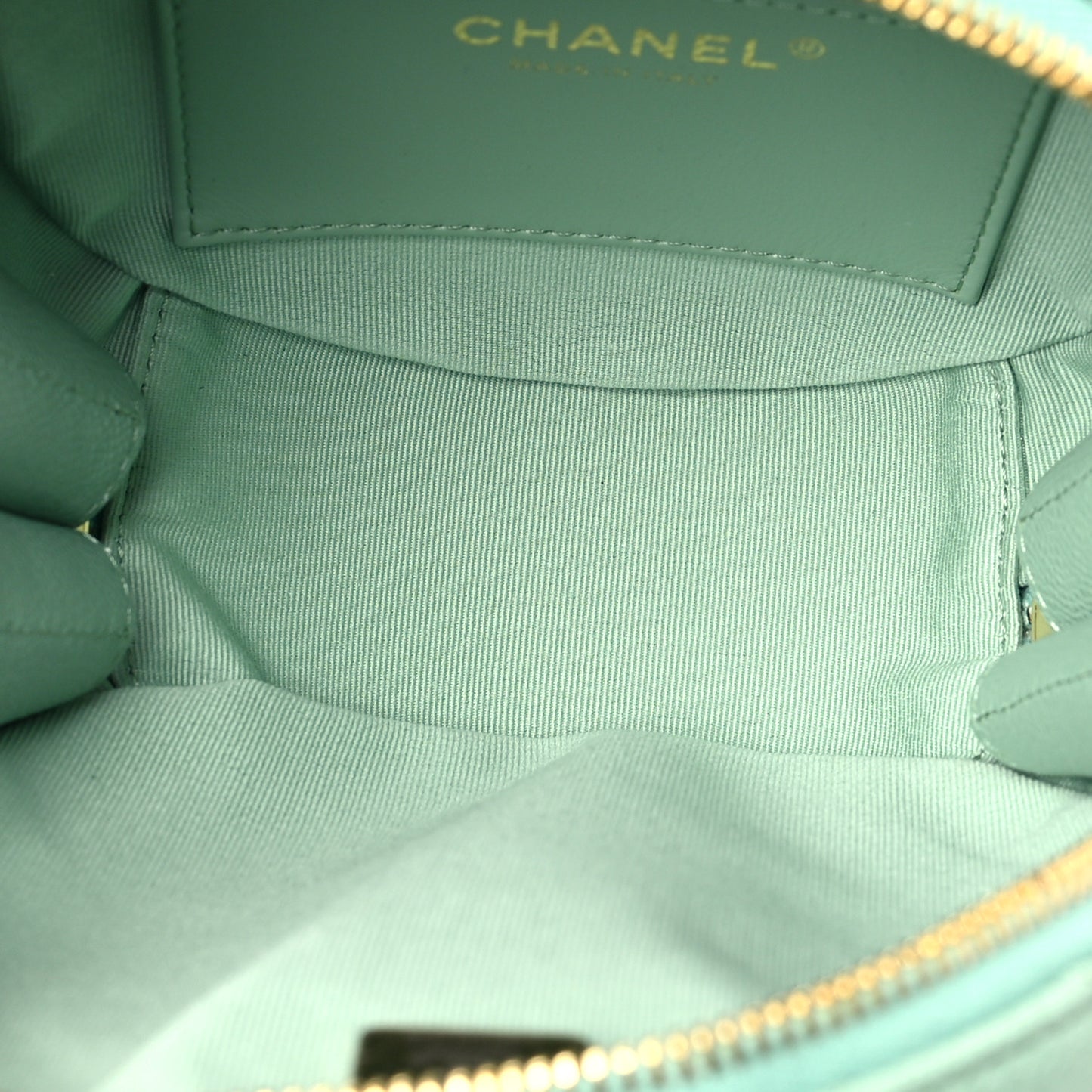 Caviar Quilted Small Round Vanity With Chain Light Green