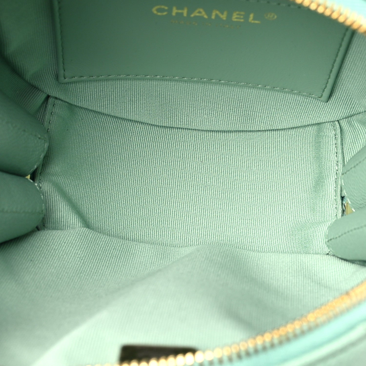 Chanel Caviar Quilted Small Round Vanity With Chain Light Green 5 of 8