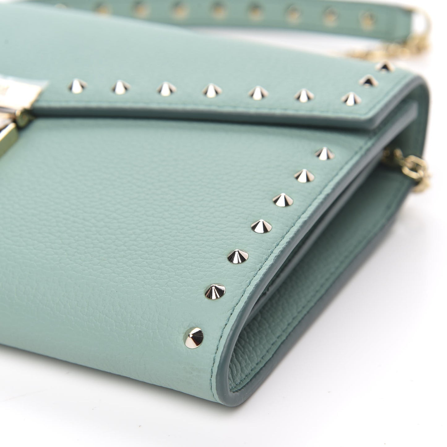Calfskin Studded Large Crossbody Wallet Mint