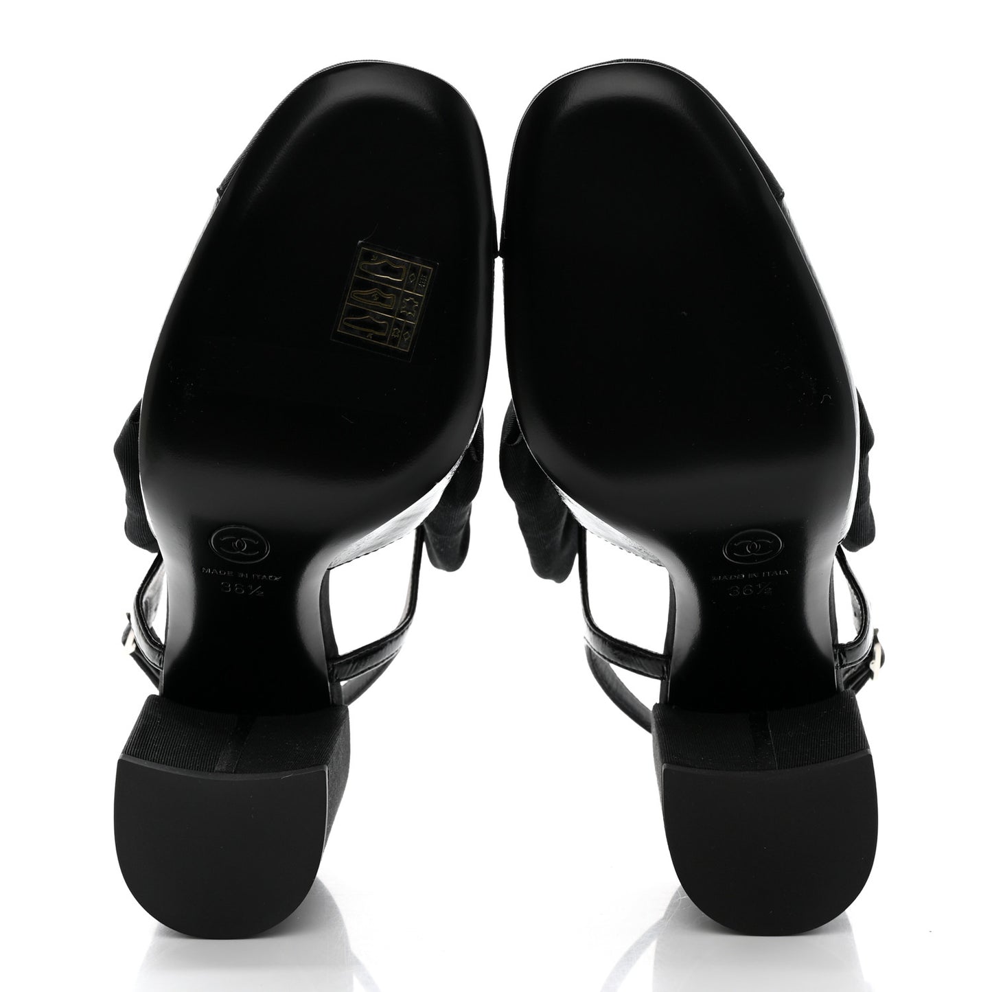 Crumpled Shiny Fabric Grosgrain Cap Toe Camellia Bow Slingback Pumps 36.5 Black