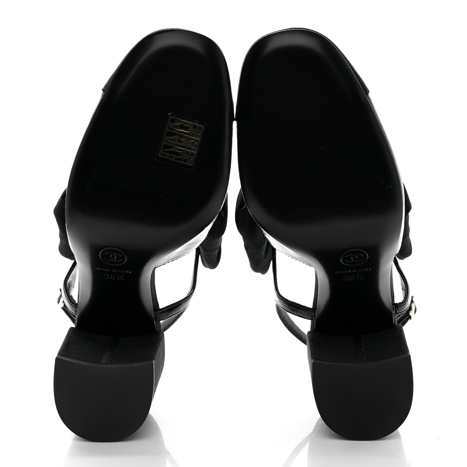 Chanel Crumpled Shiny Fabric Grosgrain Cap Toe Camellia Bow Slingback Pumps 36.5 Black 5 of 9