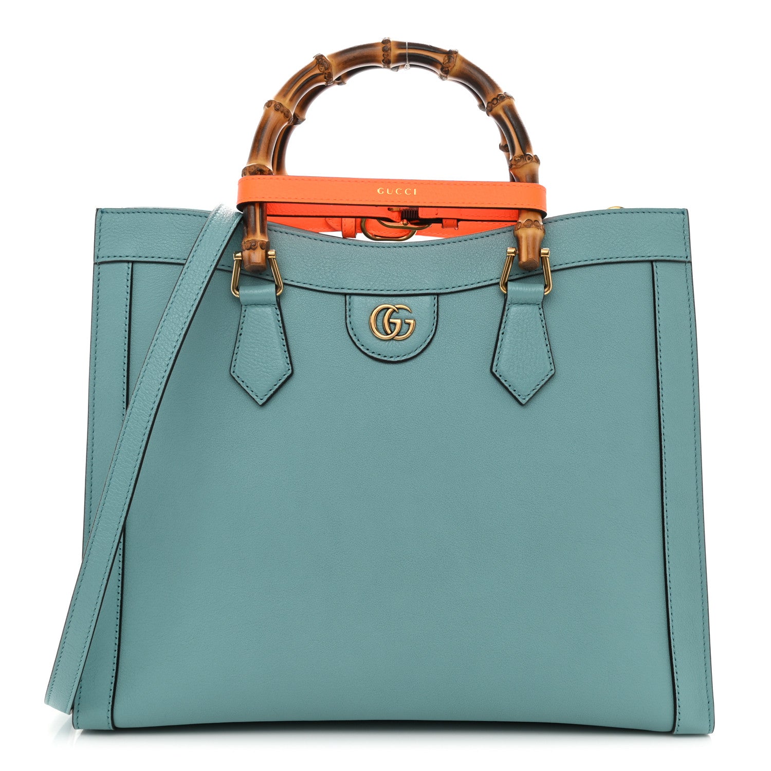 Gucci Wonka Grain Calfskin Medium Diana Tote Bag Dusty Azure Orange Fluo 1 of 8