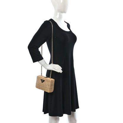 Prada Wicker Triangle Crossbody Clutch Naturale Black 2 of 8