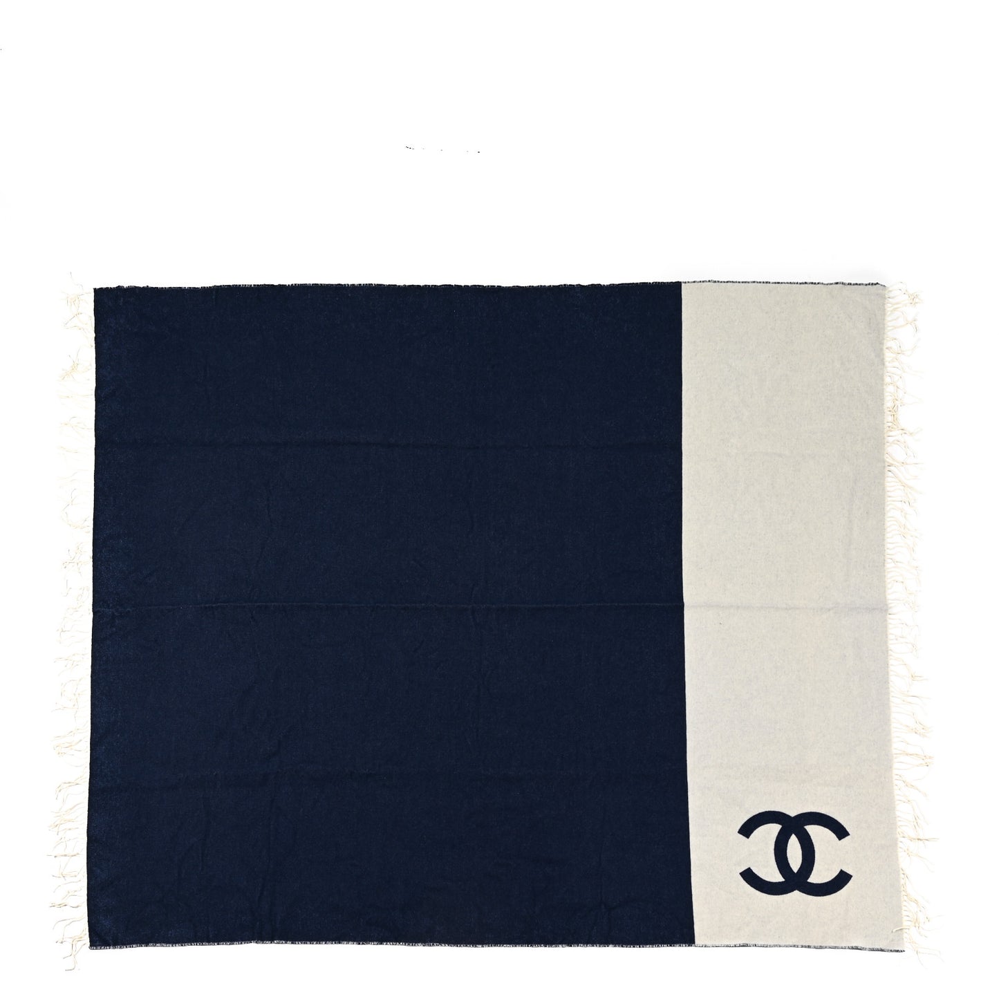 Merino Wool Cashmere CC Throw Blanket Navy White
