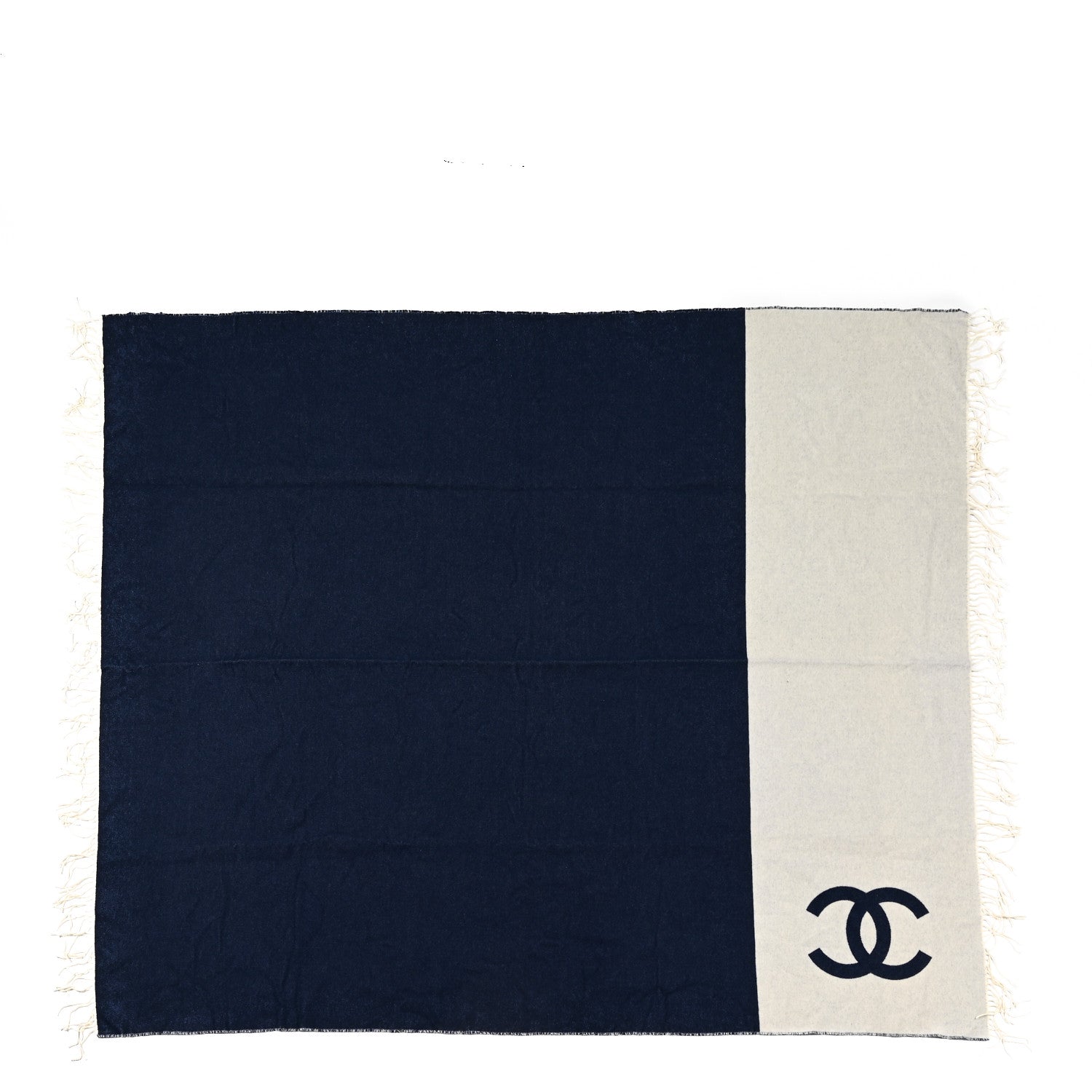 Chanel Merino Wool Cashmere CC Throw Blanket Navy White 1 of 4