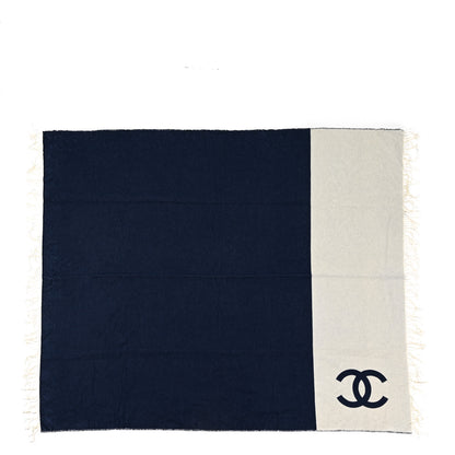 Chanel Merino Wool Cashmere CC Throw Blanket Navy White 1 of 4