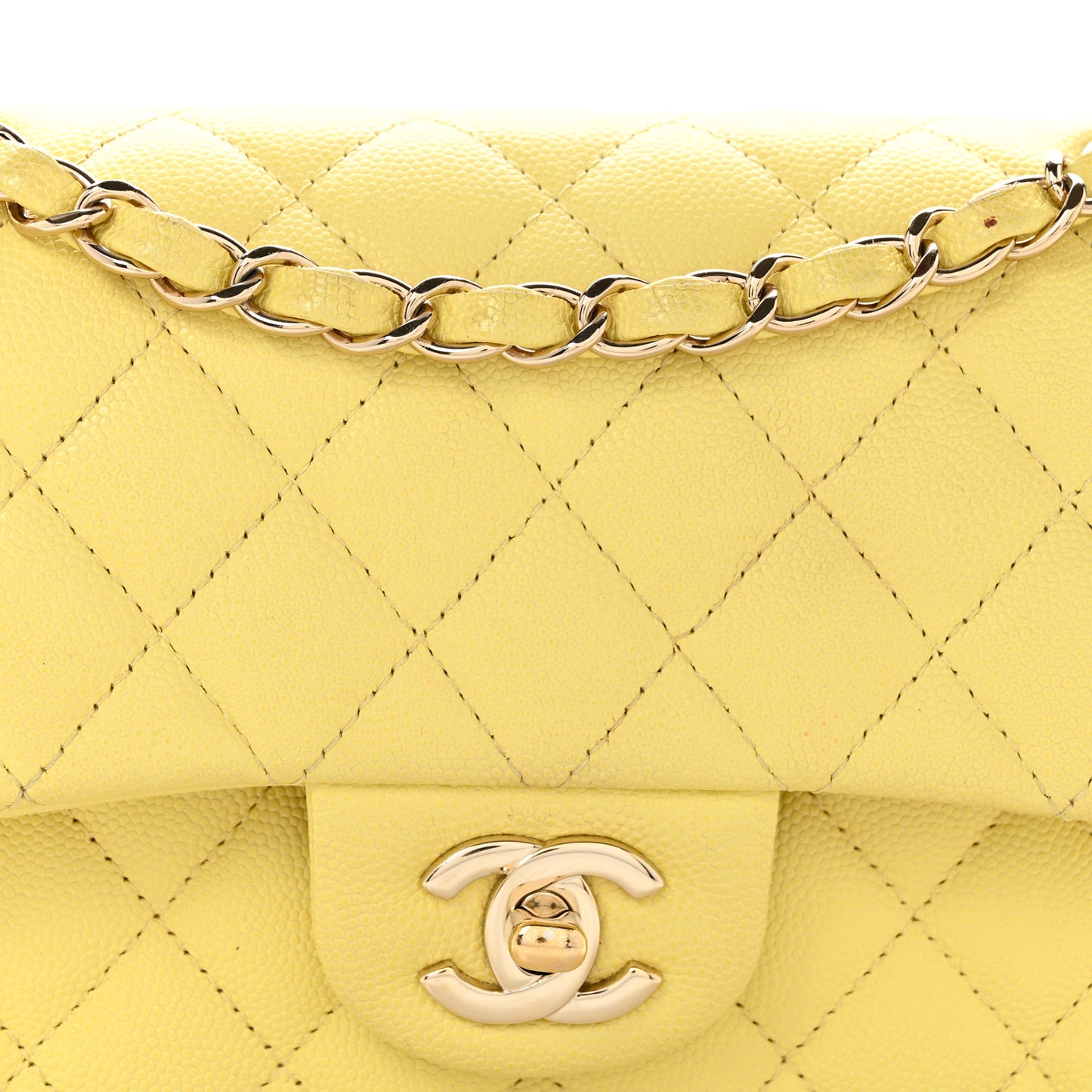 Caviar Quilted Small Double Flap Light Yellow