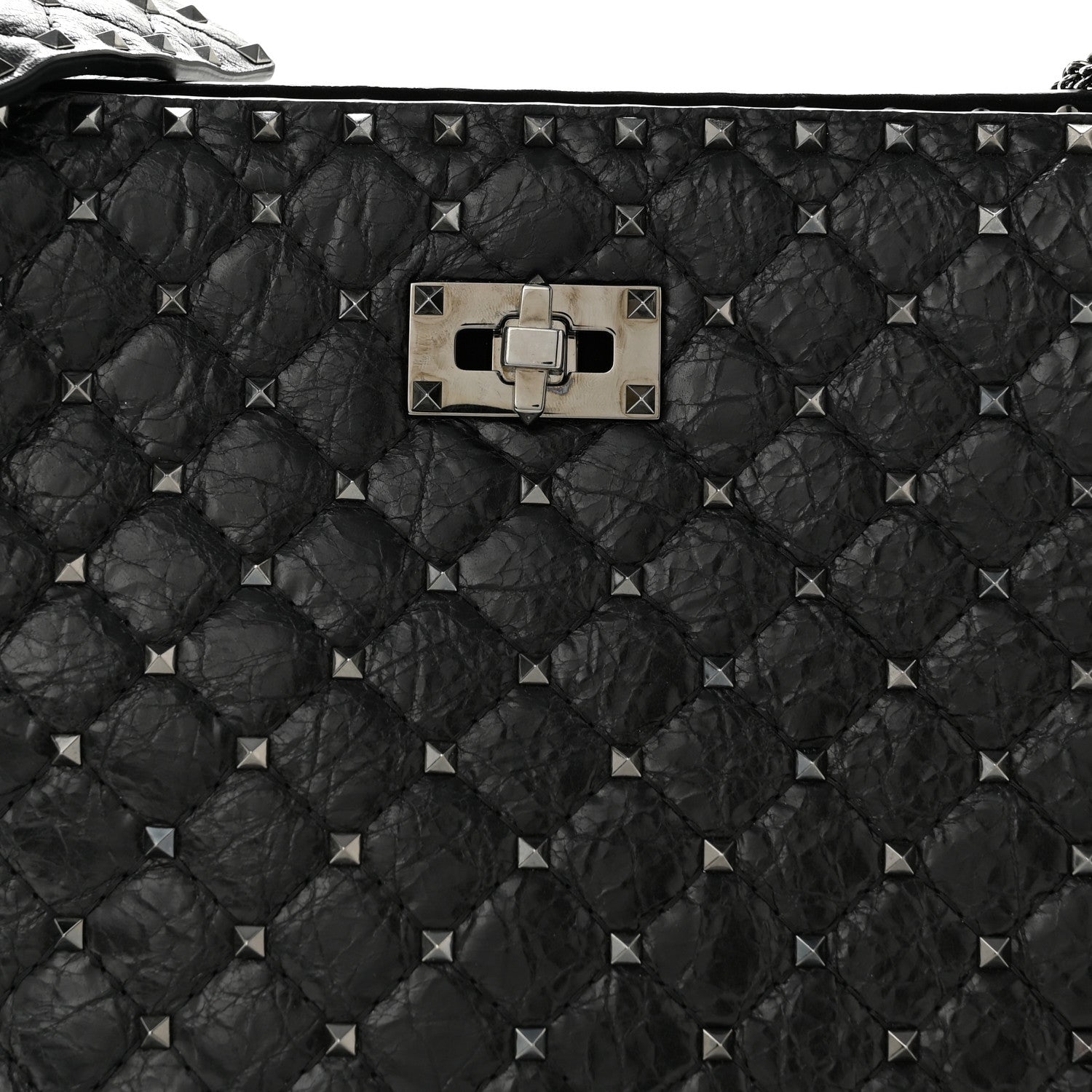 Valentino Garavani Craquele Nappa Rockstud Spike Shoulder Tote Black 8 of 10