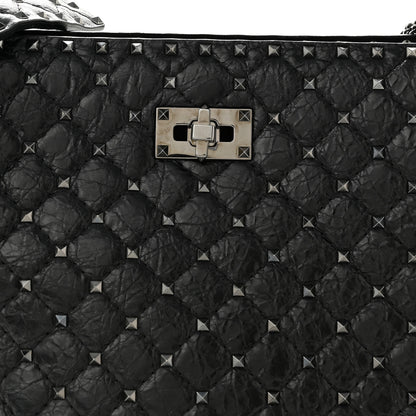 Valentino Garavani Craquele Nappa Rockstud Spike Shoulder Tote Black 8 of 10