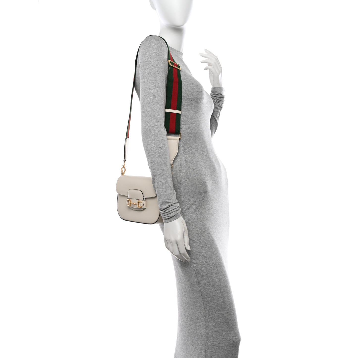 Azalea Calfskin Web Mini Horsebit 1955 Shoulder Bag Mystic White