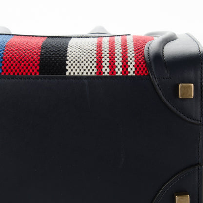 Celine Smooth Calfskin Striped Canvas Micro Luggage Navy Blue 6 of 8