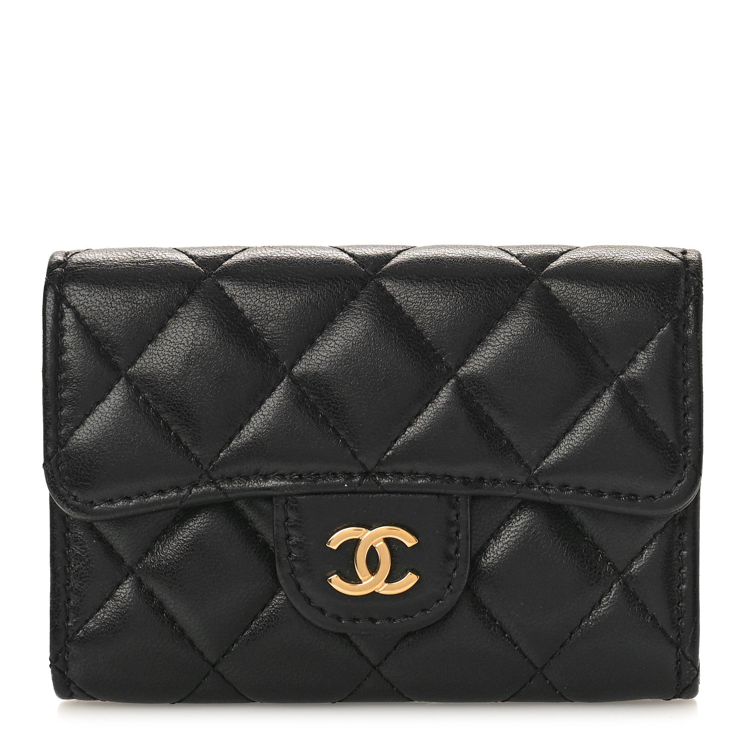 Chanel Lambskin Quilted Flap Card Holder Wallet Black 1 of 10