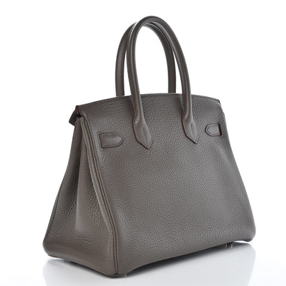 Hermes Taurillon Clemence Birkin 30 Etain 3 of 33