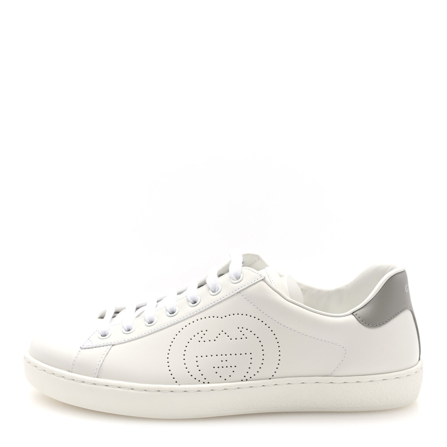 Gucci Calfskin Interlocking G Perforated Mens Ace Sneakers 8 White Grey Sky 1 of 9