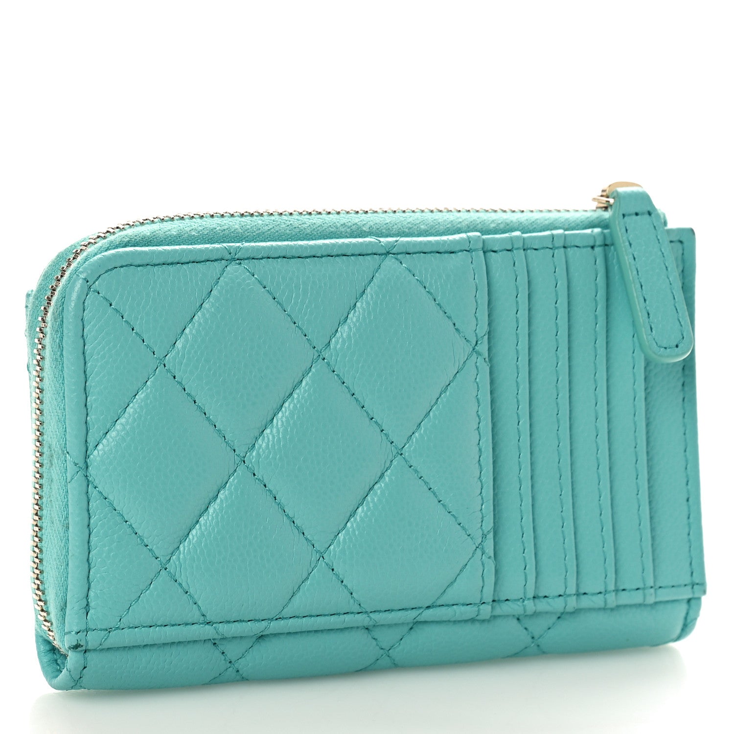 Chanel Caviar Quilted CC Zip Around Card Holder Blue 3 of 9